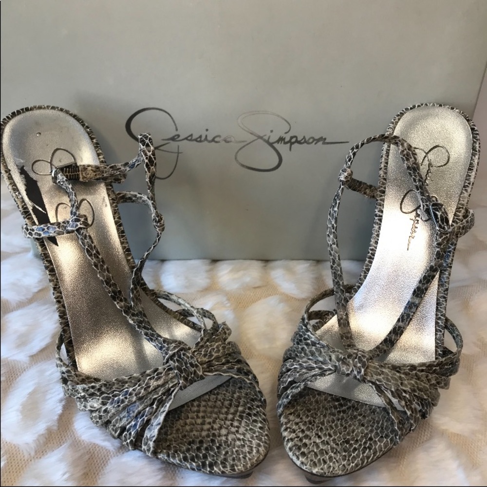 Jessica Simpson snakeskin wooden heel sandals